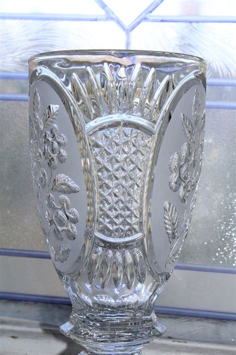 Large Vintage Crystal Vase Floral Pattern