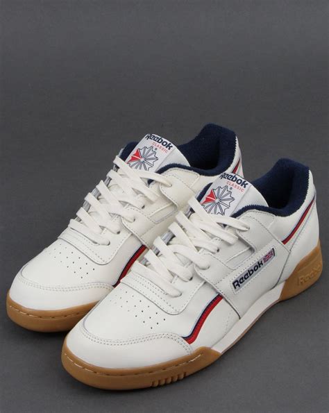 Reebok Workout Plus Classic Trainers in White/Navy/Red, Men, Trainers