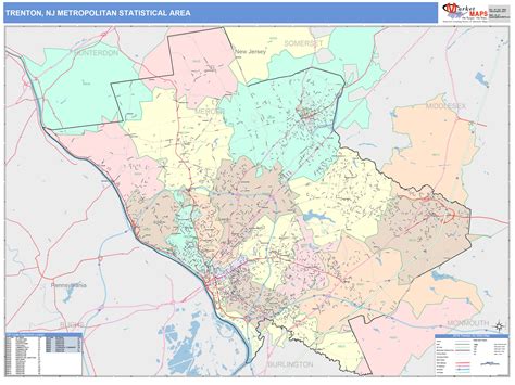 Trenton, NJ Metro Area Wall Map Color Cast Style by MarketMAPS ...