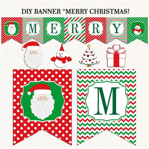 Merry Christmas Banner printable. Christmas Holiday banner.