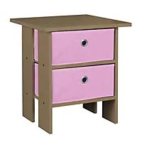 URBNLIVING Height 45cm 2 Tier Wooden Oak Table 2 Pink Drawer Bedroom Bedside Nightstand Living ...