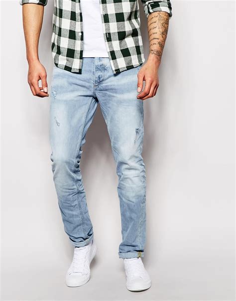 Jack & jones Slim Fit Jeans With Rips in Blue for Men | Lyst