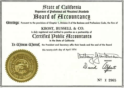 cpa certificate 1974 - KROST