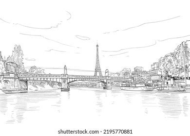 Eiffel Tower Sketch Drawing Seine River Stock Vector (Royalty Free) 2195770881 | Shutterstock