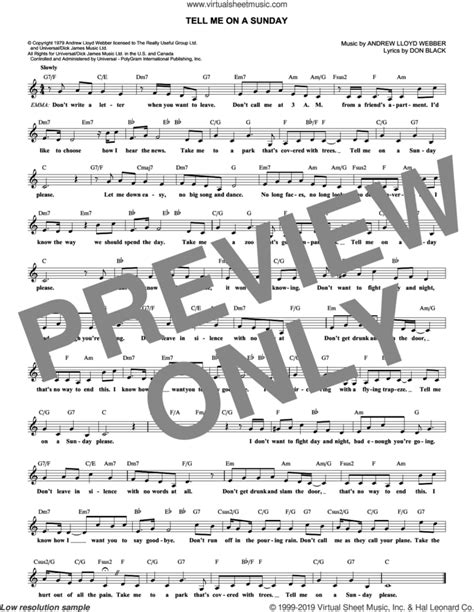 Tell Me On A Sunday sheet music (fake book) (PDF-interactive)