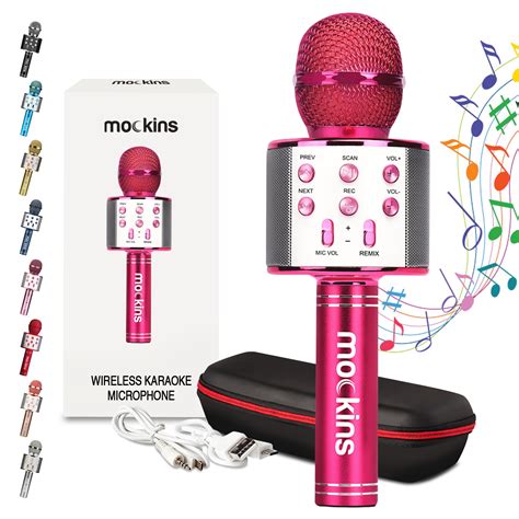 Mockins Hot Pink Handheld Wireless Play Toy Microphone with Bluetooth Speaker Great Birthday ...