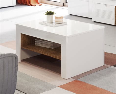 Calvino High Gloss White & Walnut Coffee Table Loung Furniture - furniturefactor.co.uk Lounge ...
