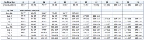 Jockey Bra Size Chart