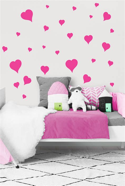 Heart Wall Decals ~Girls Room Stickers (Hot Pink) - Kids Room Mural Wall Decals