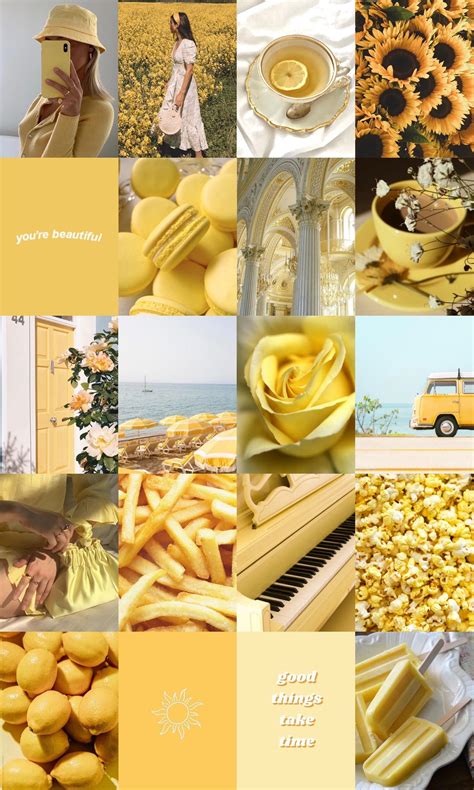 Cover Wallpaper, Yellow Aesthetic, Wall Collage, Dorm Room, Feel Better, Accent Wall, Yellow ...