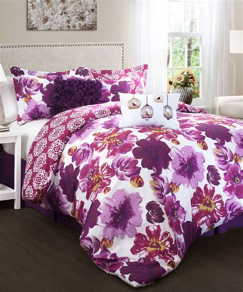 Seven-Piece Purple Floral Comforter Set Full Comforter Sets, Floral ...