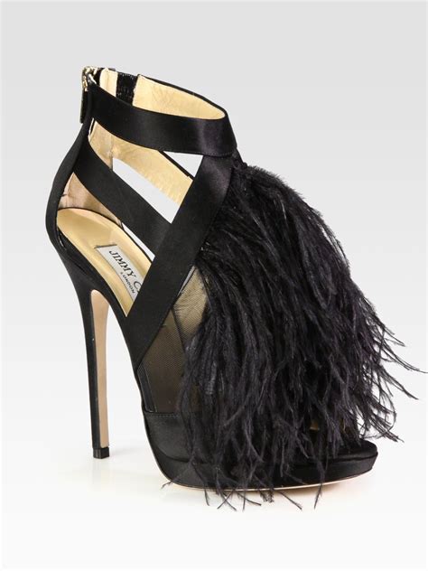 Jimmy Choo Teazer Ostrich Feather Satin Platform Sandals in Black - Lyst