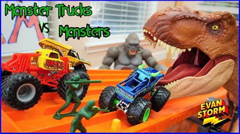 Evan Storm Monster Trucks Imagination Play with Dad - YouTube