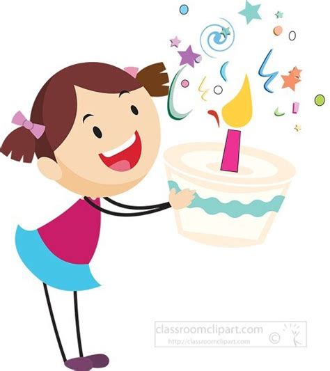 Birthday Clipart-cute stick figure girl celebrating birthday holding cake with ca