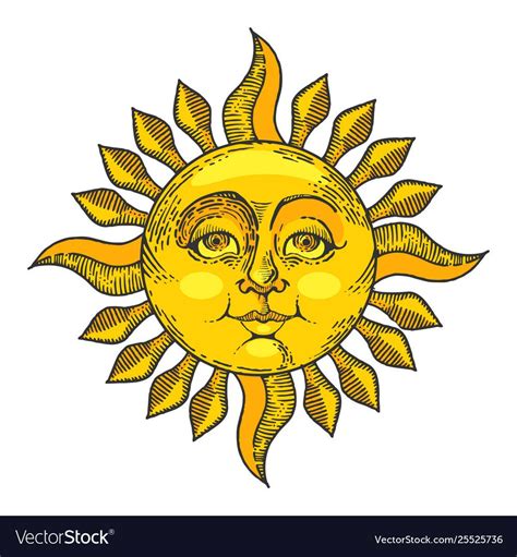 Sun with face color sketch engraving style Vector Image , #AFF, #color ...