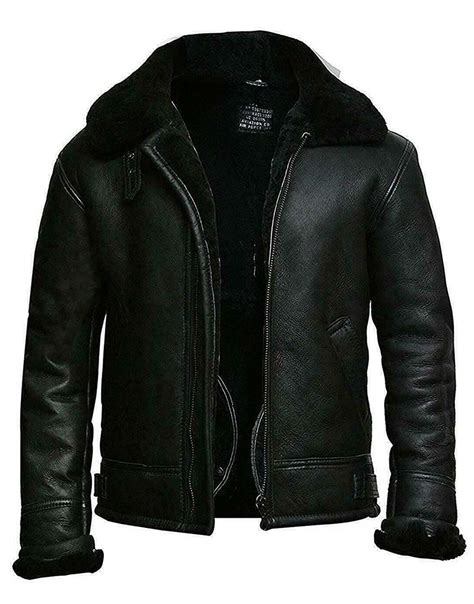 Men's Black Aviator Bomber Jacket | Sheepskin Black Real Leather Jacket
