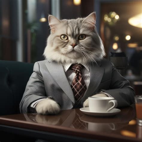 Premium AI Image | Business cat in costume attending a conference