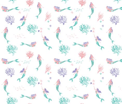 Watercolor Mermaids wallpaper - xtinew - Spoonflower