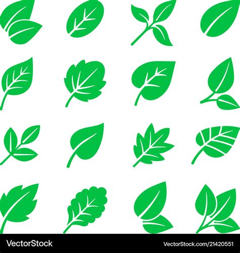 Green leaves icons leaf symbols Royalty Free Vector Image