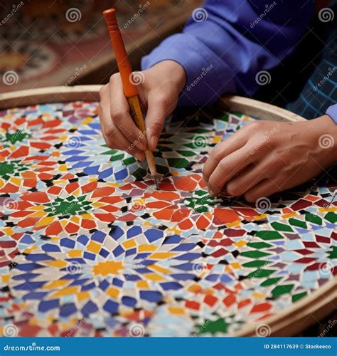 Vibrant Zellij Patterns: Moroccan Mosaic Artist Creates Exquisite Tagine Mosaic Art Stock ...