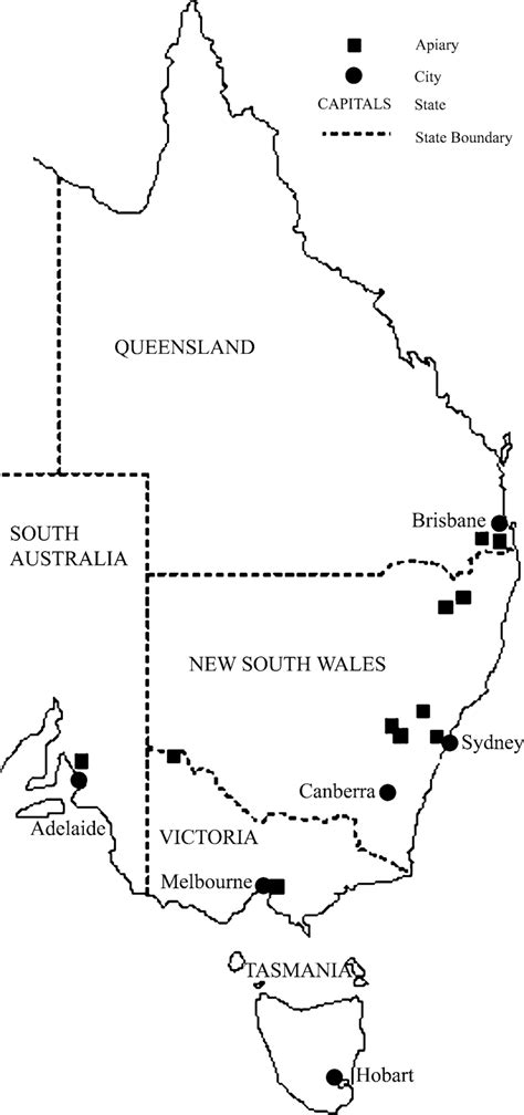 Locations of 50 colonies collected from Australian commercial colonies ...