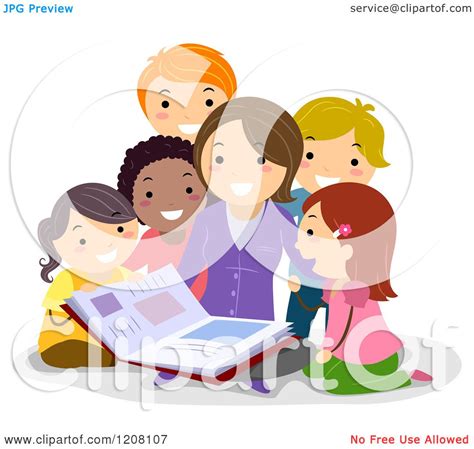 Cartoon of a Teacher Reading a Story Book to Diverse Students - Royalty Free Vector Clipart by ...