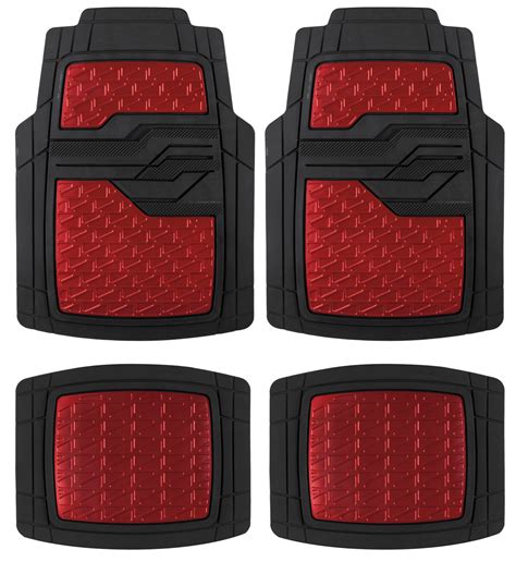 Auto Drive 4PC Rubber Floor Mats Metallic Plate Red - Universal Fit - Walmart.com