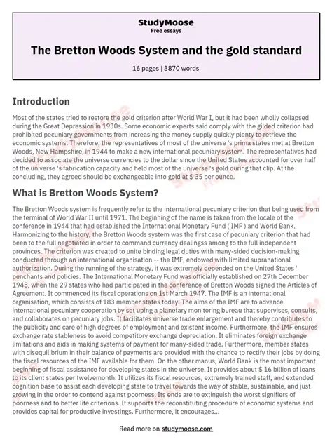 The Bretton Woods System and the gold standard Free Essay Example