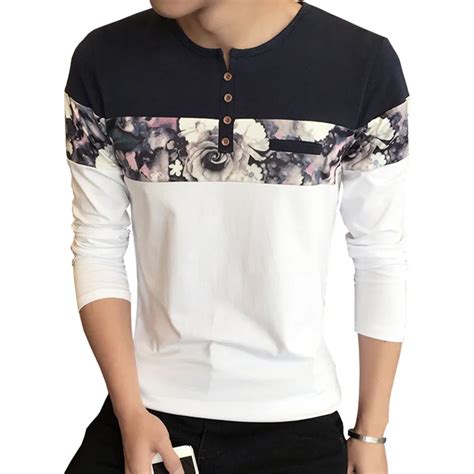 Men T Shirt Homme New Design Fashion Flower Print Men's T Shirts Long ...