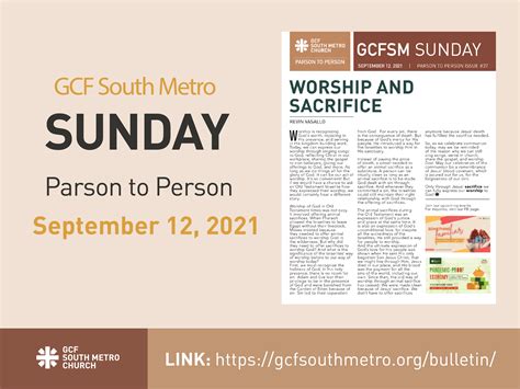 Sunday Bulletin – Parson to Person, September 12, 2021 – GCF South Metro