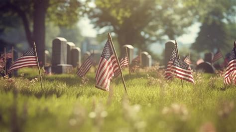 Premium Photo | Memorial day us flags in grass in the graveyard ...