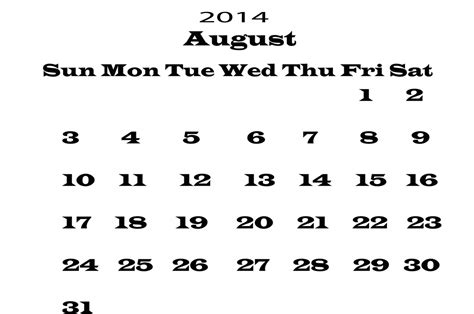 2014 Calendar August Template Free Stock Photo - Public Domain Pictures
