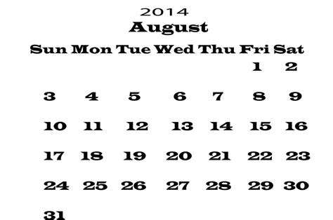 2014 Calendar August Template Free Stock Photo - Public Domain Pictures