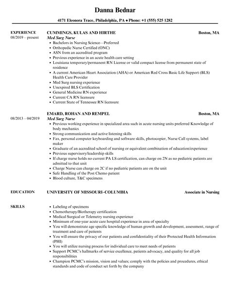 Med Surg Nurse Resume Samples | Velvet Jobs