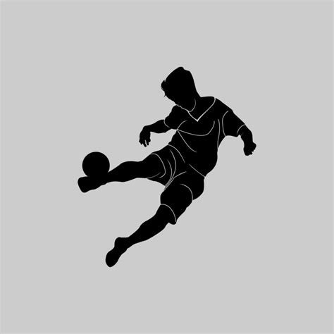 Football, soccer player kicking the ball, side view. Vector silhouette isolated on a white ...