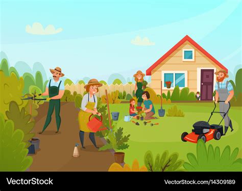 Gardening cartoon composition Royalty Free Vector Image