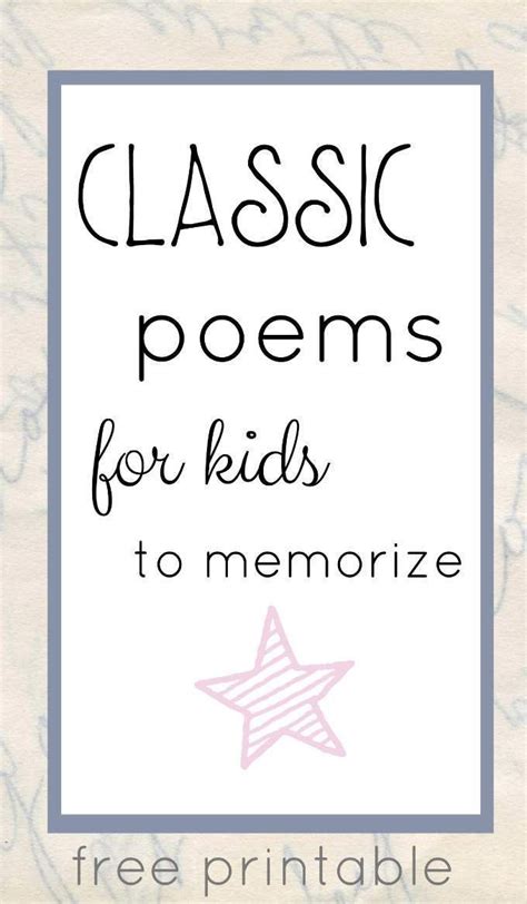 The Best Classic Poems for Kids to Memorize | Classic poems, Homeschool poetry, Poetry for kids