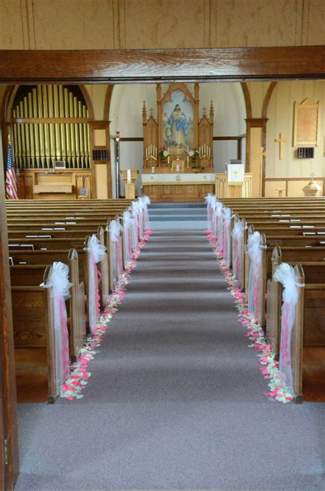 pew bows and petals along the aisle Wedding Pew Decorations, Wedding Pews, Wedding Day, Wedding ...