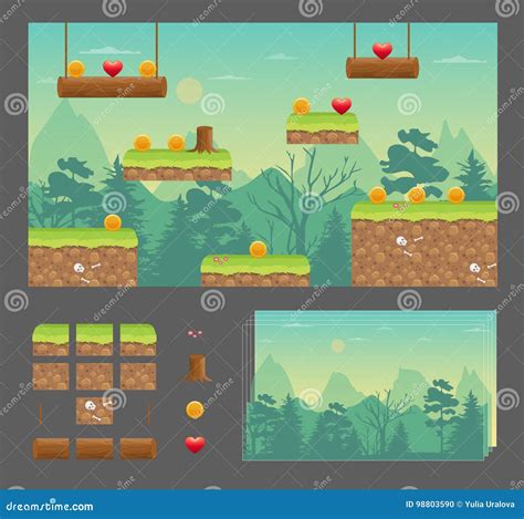 Platformer game design set stock vector. Illustration of environment ...