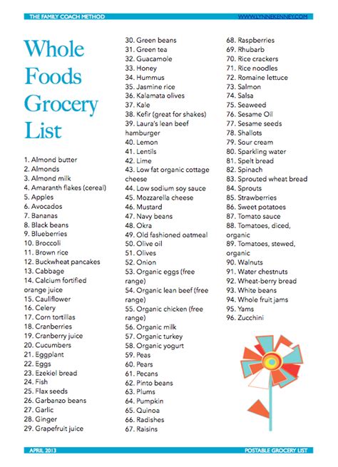 Free Printable Healthy Grocery List