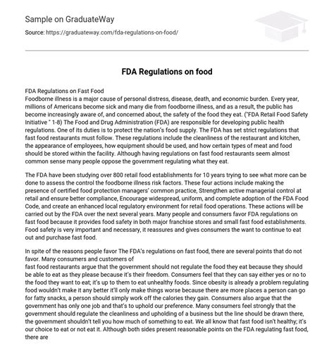 ⇉FDA Regulations on food Essay Example | GraduateWay