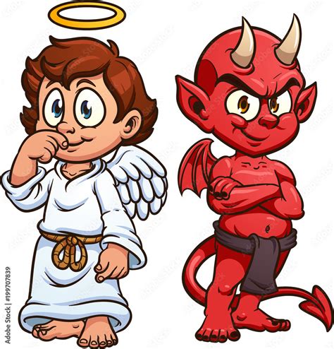 Cartoon angel and devil. Vector clip art illustration with simple ...