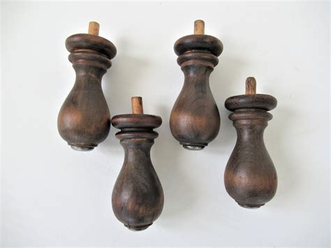 4 Vintage 5 Wooden Furniture Feet, Tear Drop Shaped Wood Replacement Feet for Antique Desk Table ...