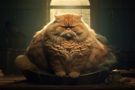 Premium AI Image | Ginger huge fat cat Angry fluffy fat cat sitting in ...