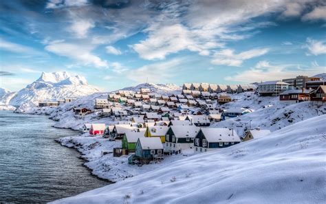 Fonds d'écran Groenland, Nuuk, Danemark, hiver, maisons, neige, belle ...