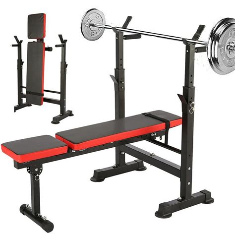 Folding Weight Bench with Barbell Rack Lifting Press Gym Adjustable Incline Multifunctional ...