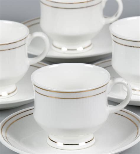 Buy 200 ML White Bone China Cups & Saucers Set of 6 by Cdi Online - Tea Cups and Saucers ...