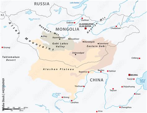 Map of the Central Asian Gobi Desert, Mongolia, China Stock Vector | Adobe Stock