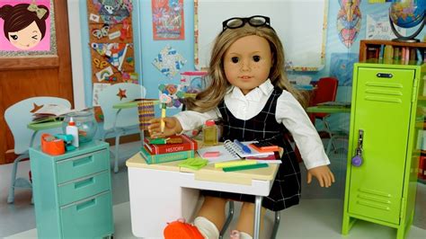 AG Doll Classroom Miniature School Supplies Haul - Packing Doll Backpack Play American Girl ...