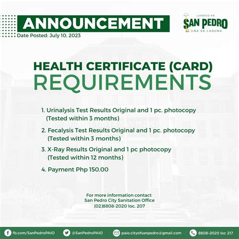 ANNOUNCEMENT | Requirements sa pagkuha ng Health Certificate (Card ...